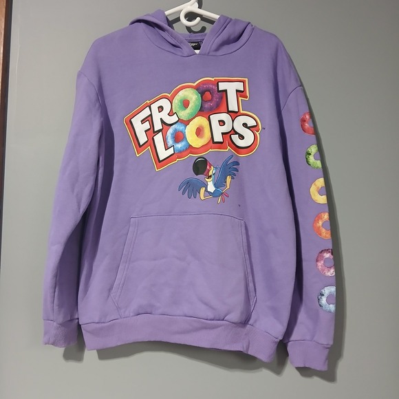 Kellogg's Froot Loops Hoodie Sweatshirt LILAC Adult Size Large Toucan Sam - Picture 1 of 10
